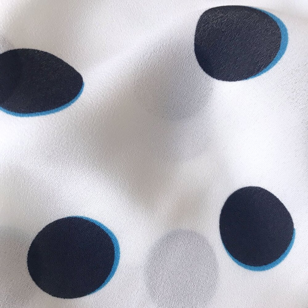 Worthington Flutter Cap Sleeve Round Neck Navy Polka Dot Blouse, Size L - Picture 15 of 15